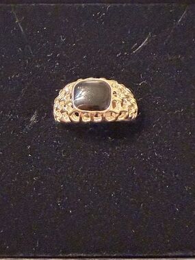 Men’s Silver, Stainless steel Black Stone Statement Ring